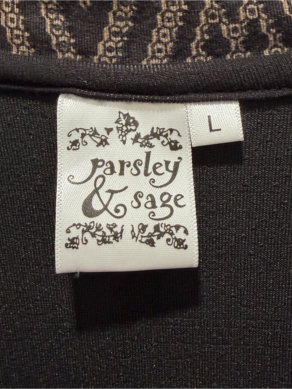 Parsley & Sage Black Textured Tunic w/ Colorful Print Cowl Neck & Trim - Large - Picture 3 of 6